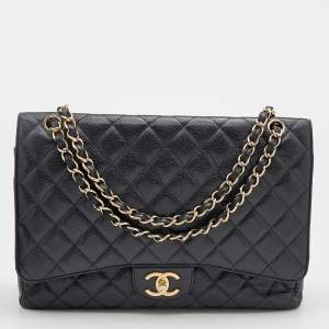 مملوكة مسبقًا Chanel Black Quilted Caviar Leather Maxi Classic Double Flap Bag