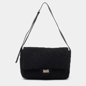 Pre Owned Chanel Black Quilted Tweed Reissue 2.55 XL Flap Bag