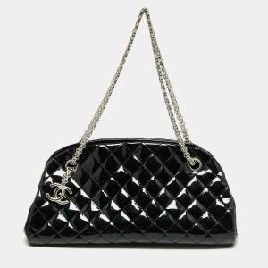 Pre Owned Chanel Black Quilted Patent Leather Small Just Mademoiselle Bowler Bag