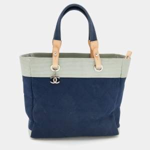 Pre Owned حقيبة يد توتس شانيل باريس بياريتز نايلون وكانفاس مبطن أخضر/أزرق