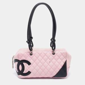 Chanel Pink/Black Quilted Leather Cambon Ligne Bowler Bag