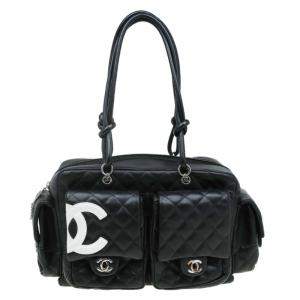 Pre Owned Chanel Black Quilted Leather Ligne Cambon Reporter Bag