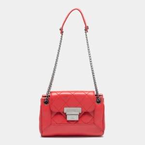 Pre Owned Chanel Red Quilted Caviar Leather Mini Accordion Flap Bag