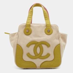 Pre Owned Chanel Beige Canvas CC Tote