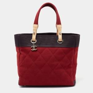 Pre Owned حقيبة يد توتس شانيل بياريتز كانفاس بني/أحمر 