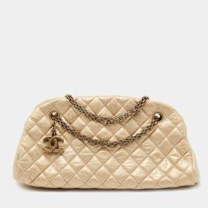 Pre Owned Chanel Gold Leather Just Mademoiselle Satchel