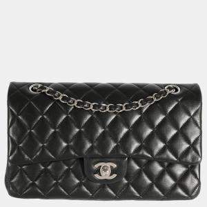 Chanel Black Quilted Lambskin Leather Medium Classic Double Flap Shoulder Bag