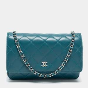 Chanel Teal Quilted Leather Wallet on Chain