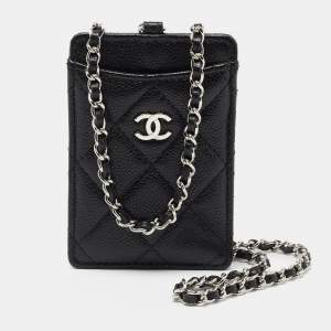 Chanel Black Quilted Leather Infinity Lanyard ID Card Holder