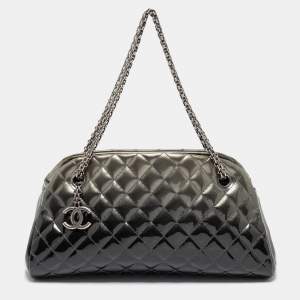 Pre Owned Chanel Grey Ombre Quilted Patent Leather Just Mademoiselle Bowler Bag