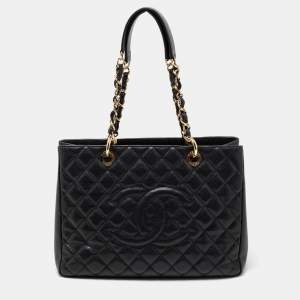 Pre Owned Chanel Black Quilted Caviar Leather GST Tote