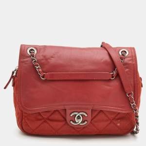 Pre Owned Chanel Rust Orange Quilted Leather In The Mix Flap Bag