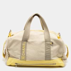 Pre Owned Chanel Beige/Yellow Canvas Weekend Boston Bag