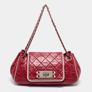 Pre Owned Chanel Red Quilted Leather East West Reissue Flap Bag