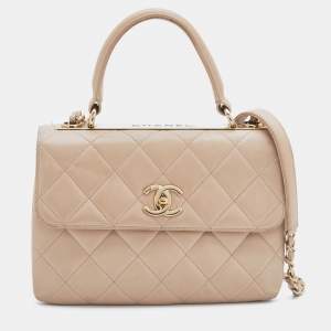 Pre Owned Chanel Beige Quilted Leather Small Trendy CC Flap Bag