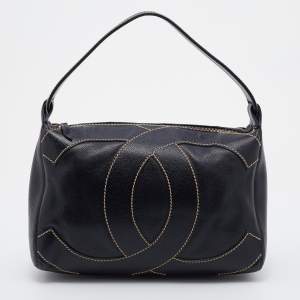 Pre Owned Chanel Black Caviar Leather Surpique CC Hobo