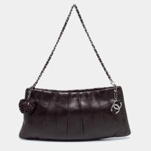 Pre Owned حقيبة كلتش شانيل جلد طيات بنية بسلسلة