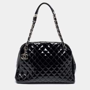 Pre Owned Chanel Black Quilted Patent Large Just Mademoiselle Bowler Bag