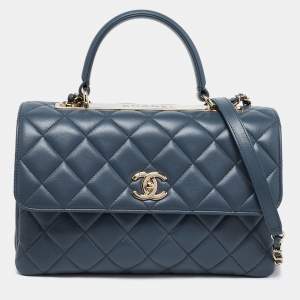 Pre Owned Chanel Stone Blue Quilted Leather Trendy CC Medium Top Handle Bag