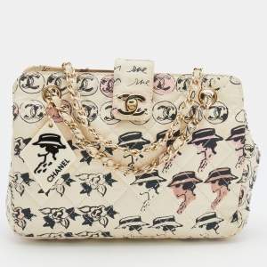 Pre Owned Chanel Cream Coco Graffiti Cambon Quilted Fabric CC  Shoulder Bag