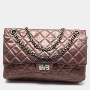 Pre Owned Chanel Metallic Plum Quilted Leather Reissue 2.55 Classic 226 Flap Bag