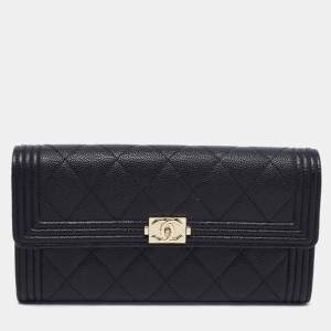 Chanel Black Quilted Leather Boy Long Flap Continental Wallet