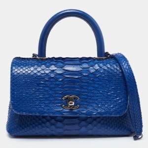 Pre Owned Chanel Blue Python and Leather Mini Coco Top Handle Bag