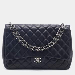 Pre Owned Chanel Black Quilted Leather Maxi Classic Single Flap Bag