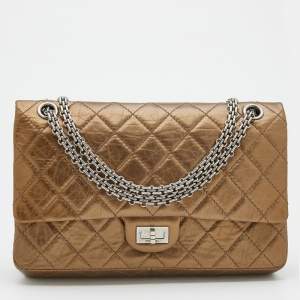 Pre Owned Chanel Bronze Quilted Caviar Leather Reissue 226 Flap Bag