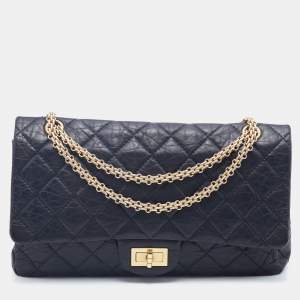 Pre Owned Chanel Black Quilted Aged Leather Reissue 2.55 Classic 227 Flap Bag