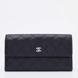 Chanel Black Quilted Leather CC Continental Wallet