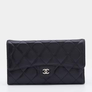 Chanel Black Quilted Leather Classic CC Trifold Wallet