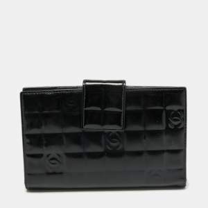 Chanel Black Cube Quilted Patent Leather Bifold Wallet
