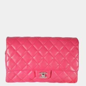 Chanel Pink Lambskin Leather Classic Flap Chain Clutch Bag 