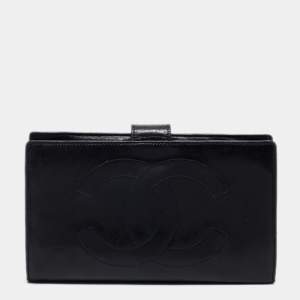 Chanel Black Leather Vintage Timeless CC French Wallet