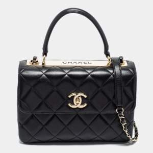 Pre Owned Chanel Black Quilted Lambskin Leather Small Trendy CC Flap Top Handle Bag