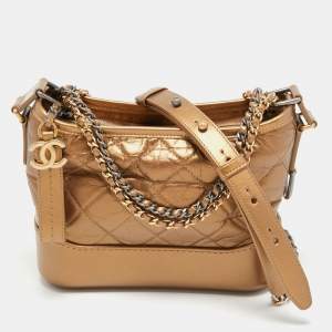 Pre Owned Chanel Metallic Brown Quilted Leather Small Gabrielle Hobo