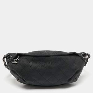 Pre Owned Chanel Black Quilt Stitched Caviar Leather CC Belt Bag