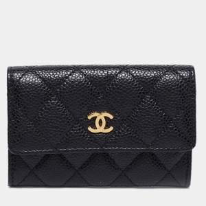Chanel Black Quilted Leather CC Flap Compact Wallet