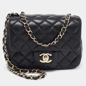 Pre Owned Chanel Black Quilted Leather Mini Square Classic Flap Bag