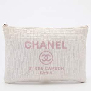 Chanel Pink Woven Raffia Deauville O Case
