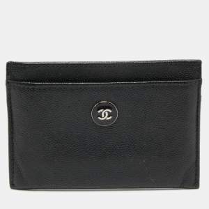 Chanel Black Caviar Leather CC Button Card Holder