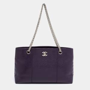 Pre Owned Chanel Purple Caviar Leather CC Tote