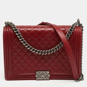 Chanel Red Quilted Leather Large Boy Flap Bag