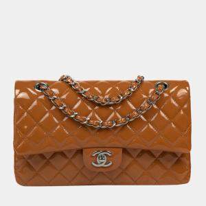 Chanel Brown Quilted Patent Leather Medium Classic Flap Bag