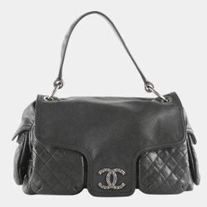 Chanel Black Caviar Leather Rue Cambon Multi Pockets Shoulder Bag