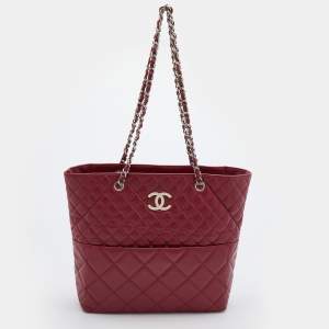 Chanel Red Quilted Leather In-The-Business North South Bag