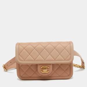 Pre Owned Chanel Two-tone Blush Pink Quilted Caviar Leather Sunset On The Sea Belt Bag