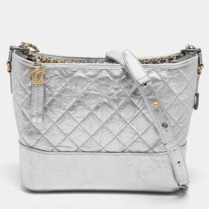 Pre Owned Chanel Silver Quilted Leather Large Gabrielle Hobo