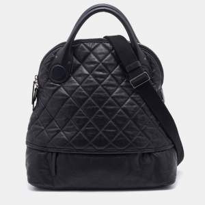 Pre Owned Chanel Black Quilted Coated Canvas Vertical Sport Weekender Bag 